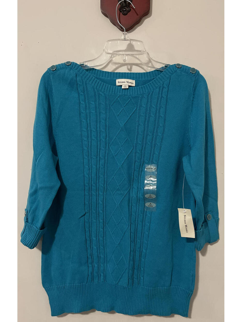 Studio Works Womens Medium Blue Ribbed Pullover Cotton Sweater NWT! A5019
